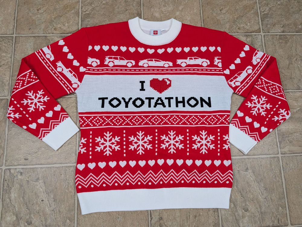 Toyota sz L Ugly Christmas Sweater red white graphic print long sleeves men 2785